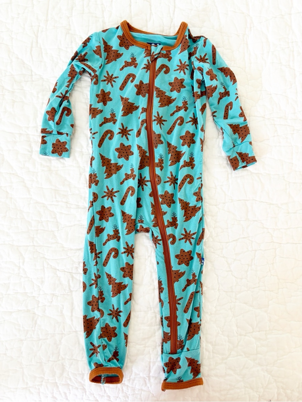 12-18m • kickee pants bamboo gingerbread cookies sleeper w butt flap EUC
